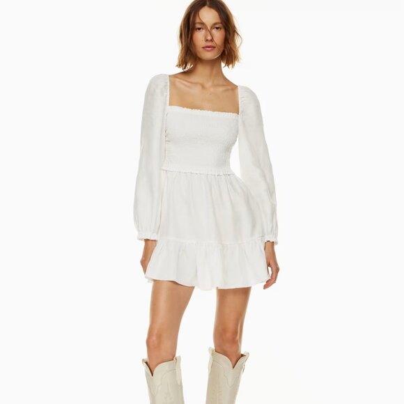 Aritzia Dresses & Skirts - Aritzia Wilfred White Long Sleeve Linen Mini Dress XXS